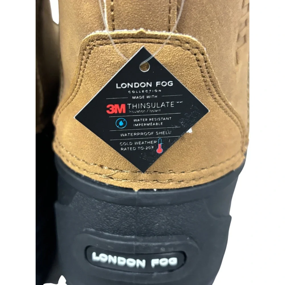 London Fog Falkner Mens Winter Duck Boots 12M Tan Blk 3M Thinsulate Waterproof